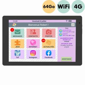TABLETTE TACTILE Facilotab L Rubis - WiFi/4G - 64 Go - Android 12 - Tablette simplifiée pour Seniors