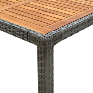 TABLE DE JARDIN  Table de jardin 150x90x75 cm Résine tressée bois d'acacia Gris Mothinessto LY0090