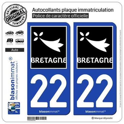 HADEXIA Autocollant Stickers Plaque Immatriculation Voiture Auto Département 22 Côtes D'Armor Logo Région Bretagne