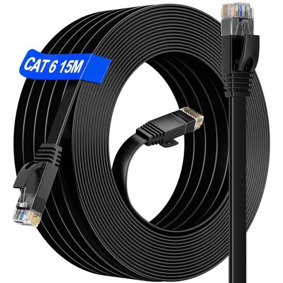 Câble Ethernet 15m - - Cat 6 Plat Câble de Réseau Haute Vitesse