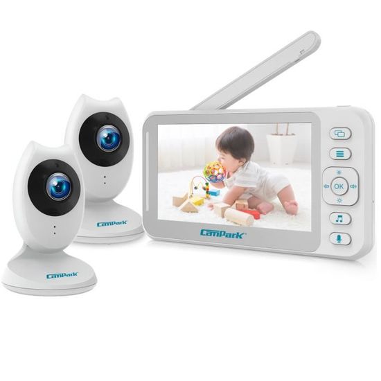 CAMPARK Babyphone avec 2 Caméras - moniteur4.3"LCD - Contrôle température - Vision nocturne - Vidéo Sans Fil Multifonctions