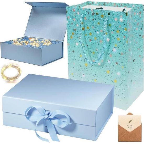 Boîte Cadeau Avec Couvercle Rose 33x25x12,5 Cm - Cartes De Vœux Incluses Pour Toutes Occasions