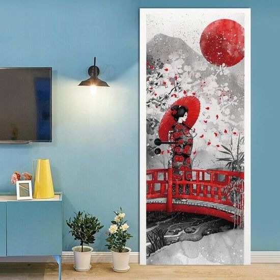 Papier Peint Porte 3D Sticker Impression Du Japon Porte Trompe L'oeil Adhésif Mural Poster De Porte Autocollant Amovible Déco Porte L77 X H200cm