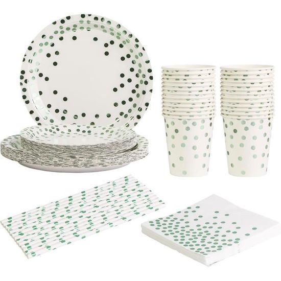 PHUNAT Service De Table De Fête Vert Foncé Pour 30 Invités - Assiettes