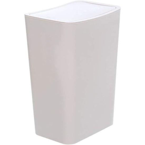Poubelle Design Blanc Pied Bois - 7L à 10L - Couvercle Pressoir - Pour Cuisine, Salle De Bain