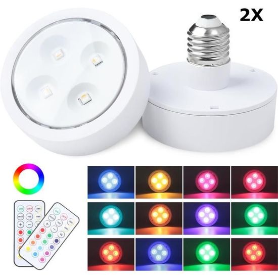 Lot de 2 Ampoule RGB, E27 ampoules à piles AA avec fonction mémoire