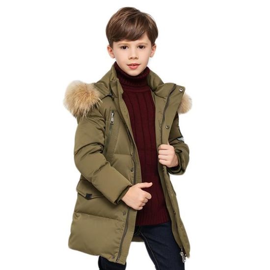 Doudoune garcon Mode d hiver Doudoune garconen a Capuche matelassee en coton blouson chaud coupe vent d hiver Vert marron Cdiscount Pret a Porter