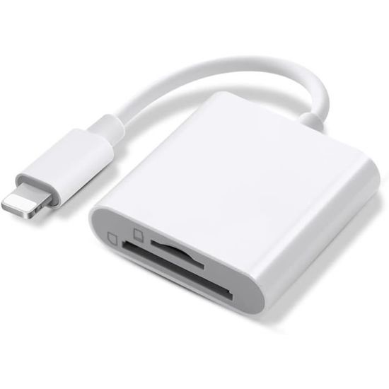 Lecteur De Carte SD Pour IPhone Et IPad - Adaptateur Double Slot (SD/Micro SD) Jusqu'à 1To, Transfert Haut Débit, Plug & Play