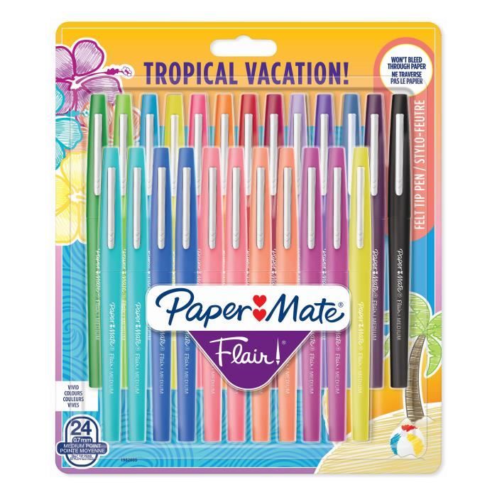 Paper Mate Flair Tropical Vacation - 24 feutres - Assortiment de couleurs -  pointe moyenne 0.7 mm - Cdiscount Beaux-Arts et Loisirs créatifs