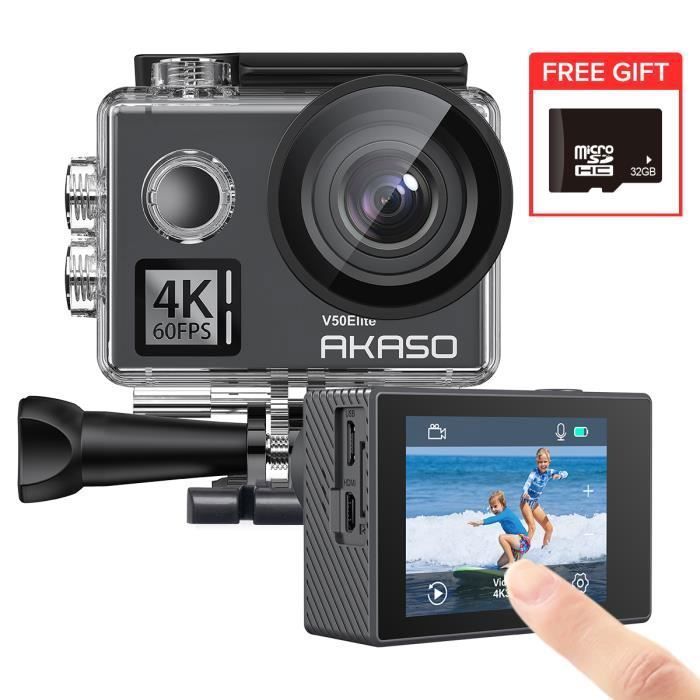 AKASO V50 Elite Caméra Sport 4K/60fps Wifi & Télécommande Commande Vocale Ecran tactile EIS Caméra Sportive Etanche Sous-Marine noir