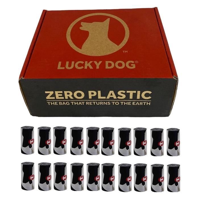 Sac à crottes chien Compostables Zero Plastic - Le plus Étanche du Marché - Ramasse Crottes Canine certifié - Lucky Dog
