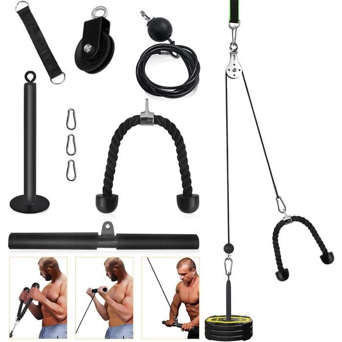 Fitness Poulie Système de câble DIY Chargement Broche de Levage Triceps Machine Corde entraînement Longueur réglable Home Gym