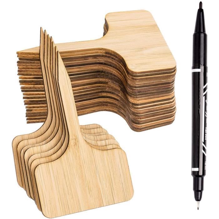 50Pcs Étiquettes de Plantes en Bambou avec Un Stylo Marqueur, Plante Tags en Bois de T-Type Jardin Marqueurs pour Graines Pot Herbes