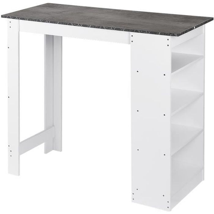 Table Haute de Bar Mange-debout Cuisine avec rangements – Décor bois gris et blanc