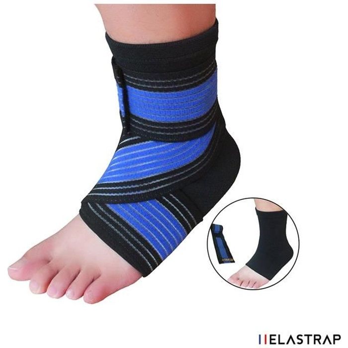 Chevillère + Bande élastique de strapping à scratch velcro - Elastrap - Bandage protège cheville - protection sport,loisirs ...