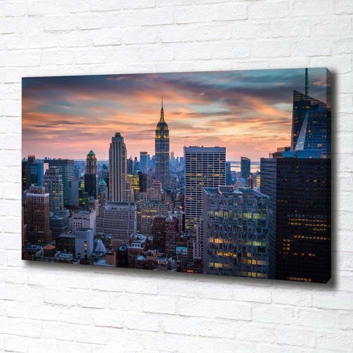 Tulup 100x70 cm art mural - Tableau sur toile:- Spectacles architecture - Manhattan New York - Multicolore Jaune