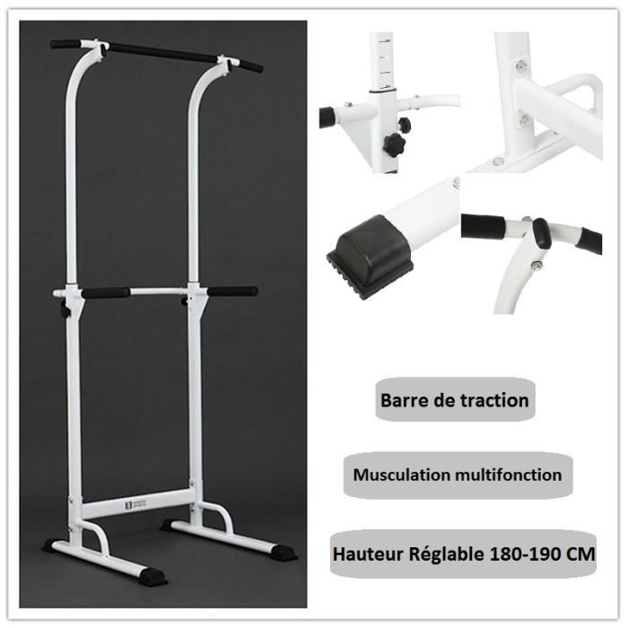 Blanc ! ! Entraîneur Pullup Fitness - Barre de traction ajustable - Dips station - Musculation domicile @Yagewa