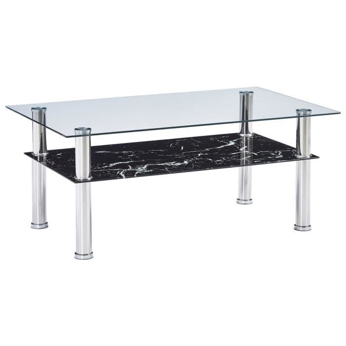 Table basse à l'aspect de marbre Noir 100x60x42 cm Verre trempé