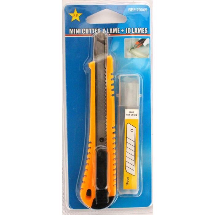 Mini cutter à lame + 10 lame 13 x 3 cm couleur