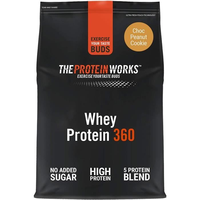 Protéine Whey 360 en poudre - Sans sucre ajouté et à faible teneur en matières grasses - Mélange de protéines - Cookies Choco 146