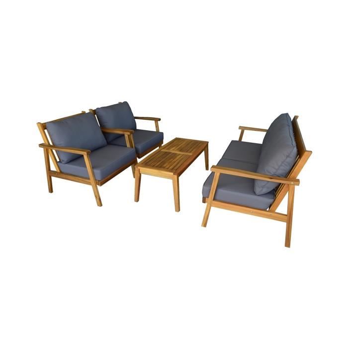 Salon de jardin bas en acacia + coussins gris Samoa - 4 places