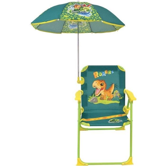 FUN HOUSE JURASSIC WORLD Chaise pliante de camping dinosaures - H.38.5 xl.38.5 x P.37.5 cm - Avec un parasol ø 65 cm - Pour enfant