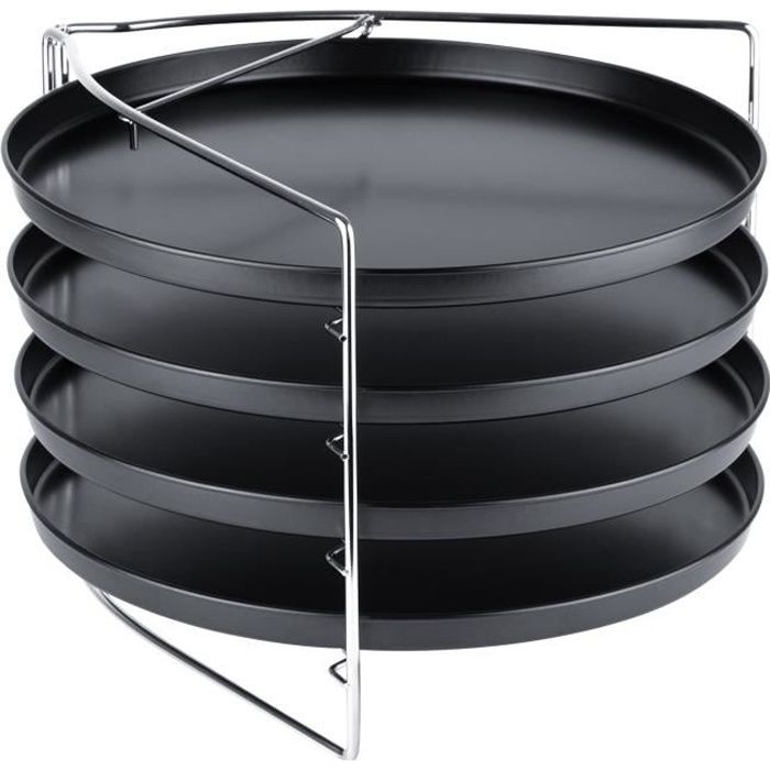 Grizzly Pizza Set 5 pièces - Lot de 4 plaques rondes de cuisson Ø 28 cm en Acier Revêtement anti-adhésif avec Support