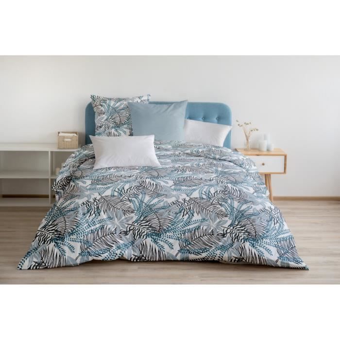 Housse de Couette 3 Pièces - 100% Coton 57 Fils - 2 Personnes 240x260 cm - AMAZONIE Gris