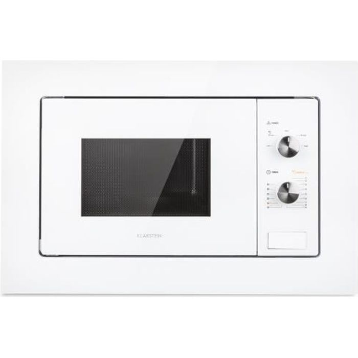 Klarstein Luminance - Micro-ondes encastrable - 20L 800W Décongélation encastrable 5 vitesses Plateau Ø 24,5cm - Blanc