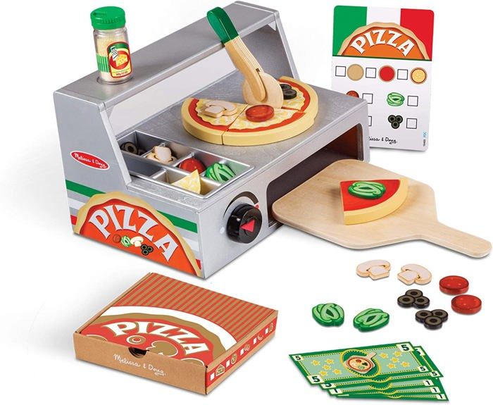 MELISSA & DOUG - Comptoir A Pizza En Bois Avec 34 Accessoires