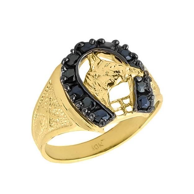 Bague Homme 10 ct Or 471/1000 Noir Onyx fer à cheval