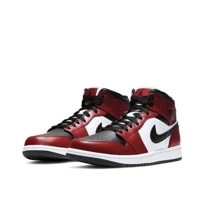 Air Jordan 1 Mid Chicago Black Toe Chaussures de Sport AJ 1 Pas Cher pour Homme Femme Rouge