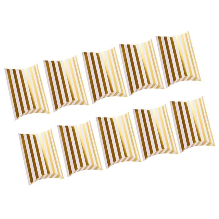 10pcs Gold Stamping Stripe Design Candy Box Creative Pillow Chocolate Storage Case Wedding Treat Party Favor Gift BOITE CADEAU