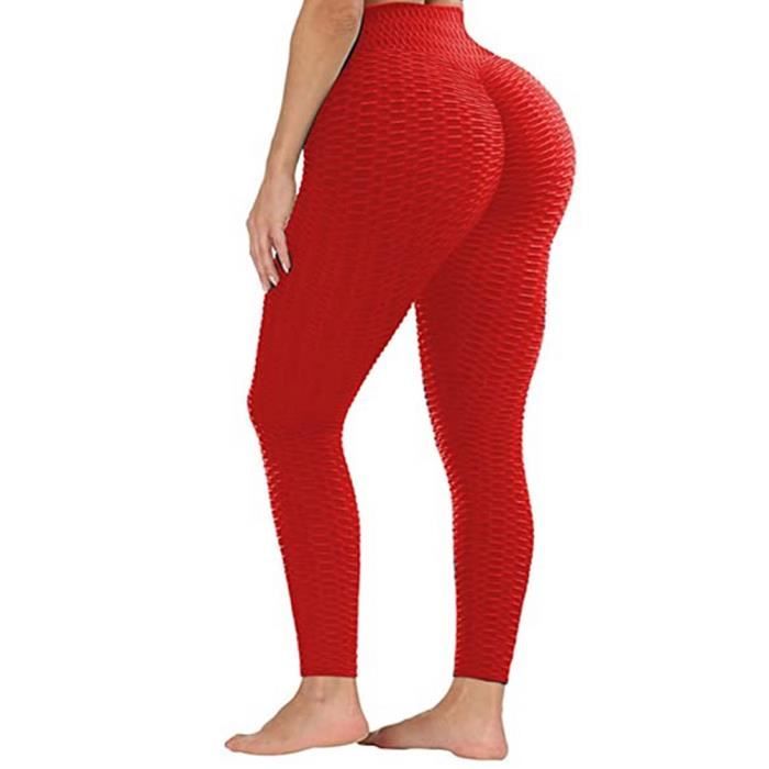 Femmes Yoga Leggings Taille haute Touche Ascenseur Tummy Control Sports Sports Gym Pants Red L