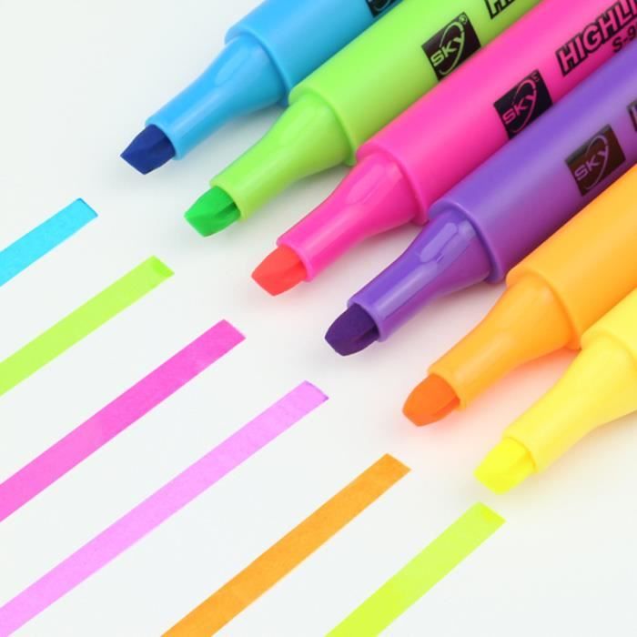 6pcs 6 couleurs surligneur stylo marqueur étudiant fournitures scolaires de bureau FOND DE TEINT - BASE - POUDRE