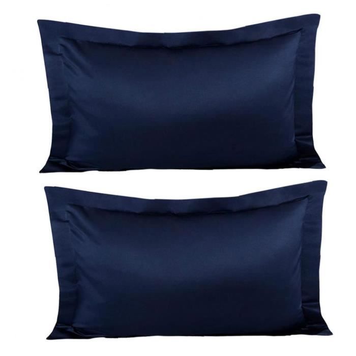 Satin Taie d'oreiller Silk sentiment anti-rides Couvre-oreillers Case de soin de la peau de cheveux 1Pair bleu marine bleu