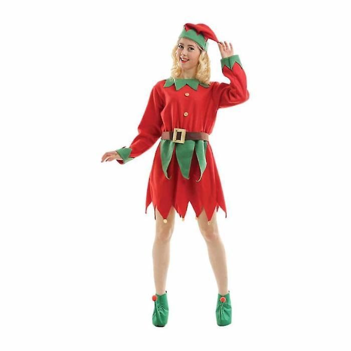 Costume d'elfe rouge et vert cosplay avec chapeau chaussures assistant