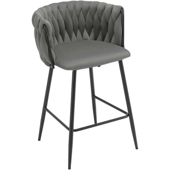 Tabouret Bar EUGAD Avec Dossier - Velours Gris - Hauteur 87cm - Capacité 150kg - Repose-Pieds