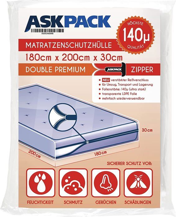 ASK Pack Housses de Protection pour Matelas avec Fermeture Éclair Anchor - Idéales pour le Stockage et le Transport - 180x200 cm