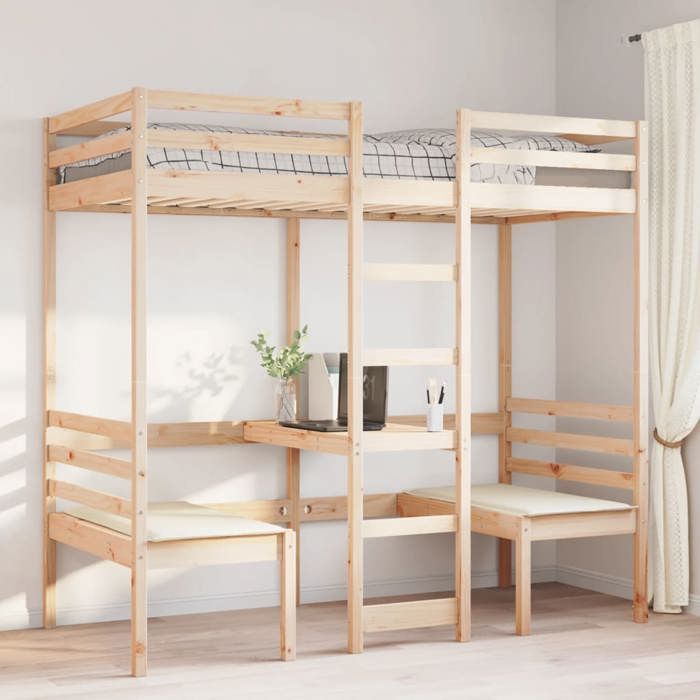 Lit mezzanine avec bureau et chaises - VIDAXL - JILIMAISON2025 - Pin massif - 75 x 190 cm - 1 place