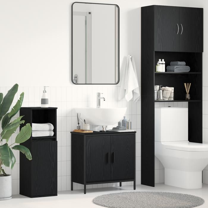Moderne Meuble sous lavabo Armoire dévier - Noir Chêne 60x30x60 cm Bois dingénierie @FR(960827)