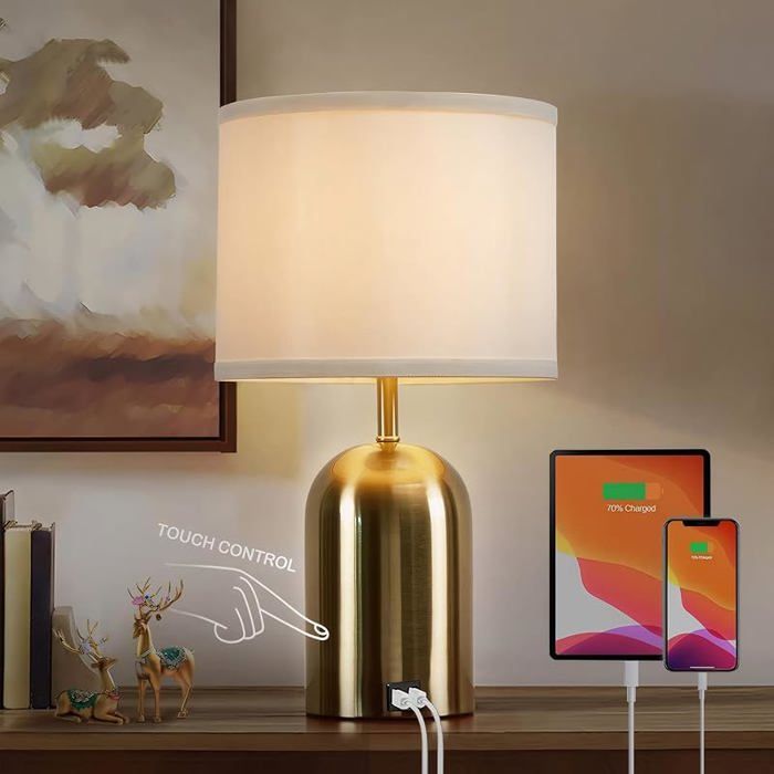 Lampe de chevet tactile port USB dimmable 3 niveaux abat-jour opalin pour chambre bureau Multicolore LAMPE A POSER
