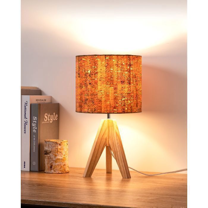 EDISHINE Lampe de Chevet en Bois Trépied Vintage E27 Abat-jour en Lin Ampoule LED 4W 2700K pour Chambre à Coucher Salon Hôtel