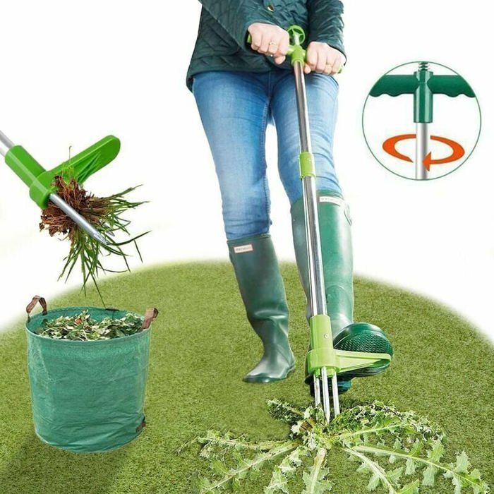 Extracteur de mauvaises herbes outil à main de désherbage debout outil de désherbage de jardin à long manche de 39 po avec 3 gri