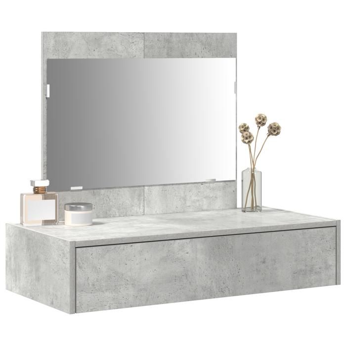 Table de maquillage murale - vidaxl - Grand tiroir - Gris béton - 83x40x70 cm - Bois MDF - Rangements inclus