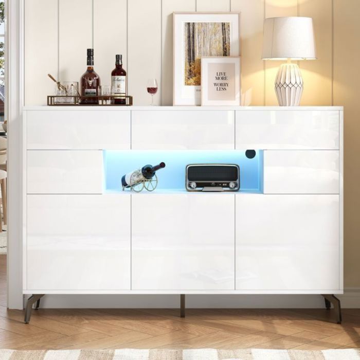 Buffet 140 X 30 X 94 Cm 3 Tiroirs 5 Compartiments 5 Pieds buffet-140-x-30-x-94-cm-3-tiroirs-5-compartiments-5-pieds