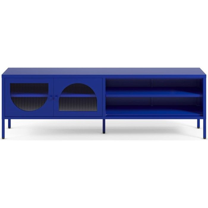 Meuble TV 2 portes 2 niches en métal bleu électrique 160 cm - Ysia Meuble TV 2 portes 2 niches en métal bleu électrique 160 cm - Ysia
