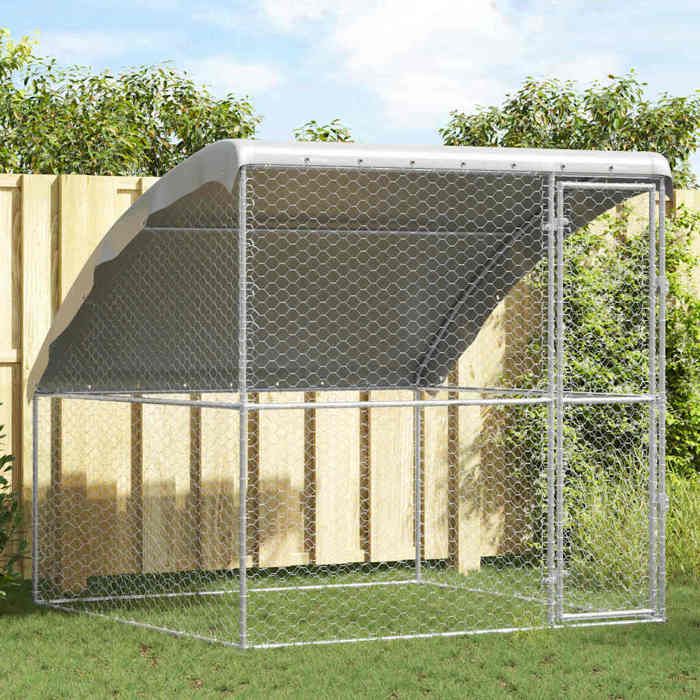 （ON SALE)Kennel pour Chiens - Niche pour chien Chalet avec stockage Argenté 2x2x2 m Acier @FR(748499)