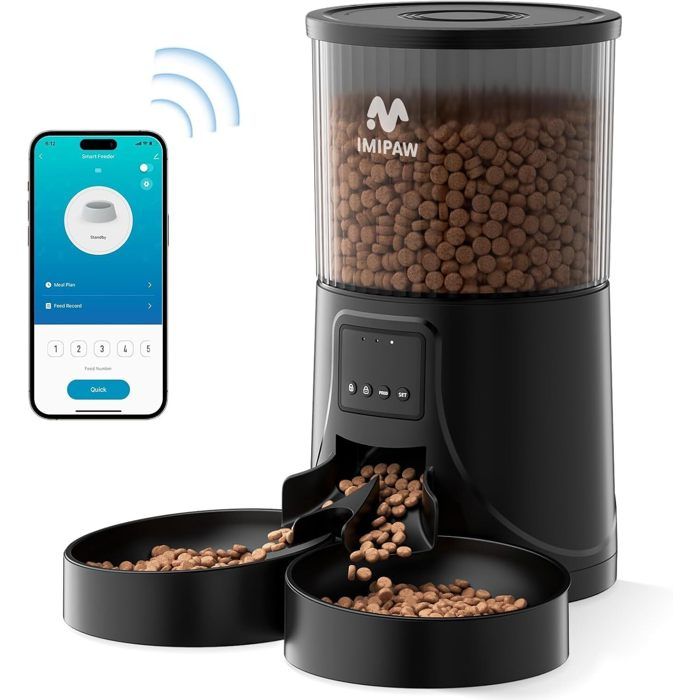 Meilleurs prix pour Distributeur Automatique Croquettes 2 Bols-WiFi 5GHz/2.4GContrôle APP & Minuterie Prog. 4L-1-10 Repas/Jour pour Petits Chiens Chats