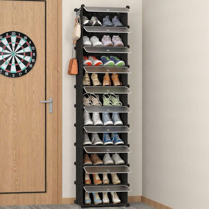 Noir Meuble Chaussure pour 20 Paires de Chaussures 1x10Etagere Chaussure